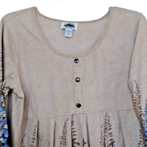 Vintage Metropolitan Beige & Blue Floral 3/4 Sleeve Boho Style Top Size Large - Picture 3 of 6